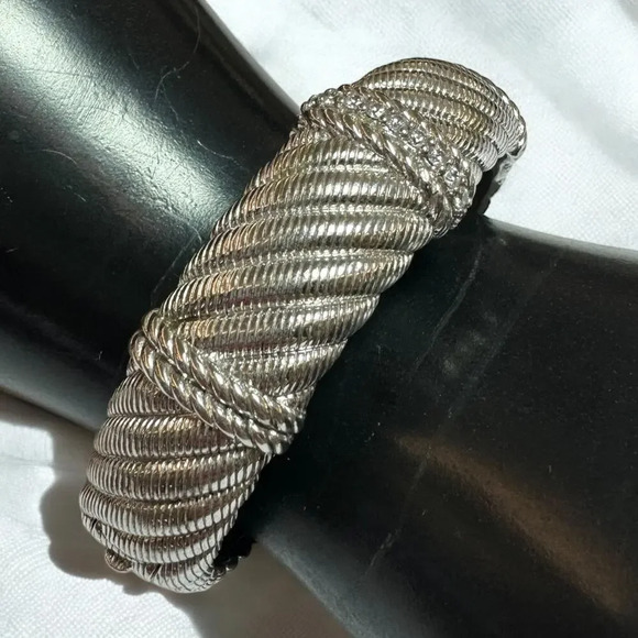 VTG Judith Ripka 925 Sterling Silver & CZ Stones Hinged Cuff Bracelet, 69.75 G - Picture 1 of 9